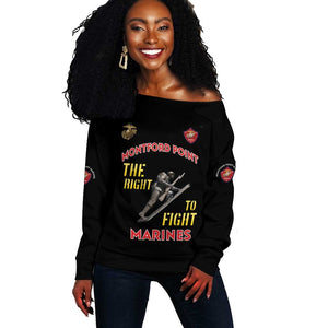 African American Heroes Off Shoulder Sweater Montford Point Marines - Black - African Pride