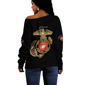 African American Heroes Off Shoulder Sweater Montford Point Marines - Black - African Pride