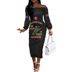 African American Heroes Off The Shoulder Long Sleeve Dress Montford Point Marines - Black - African Pride