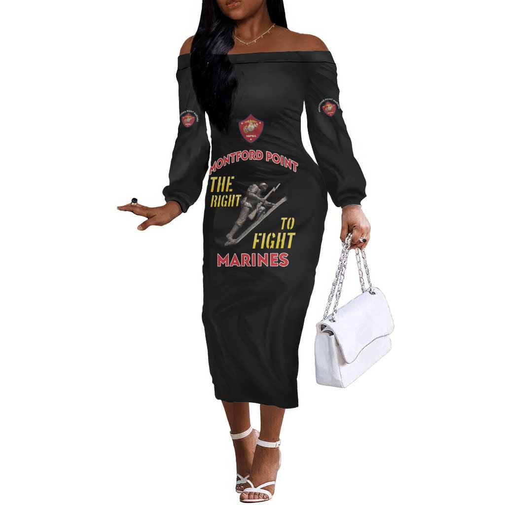 African American Heroes Off The Shoulder Long Sleeve Dress Montford Point Marines - Black - African Pride