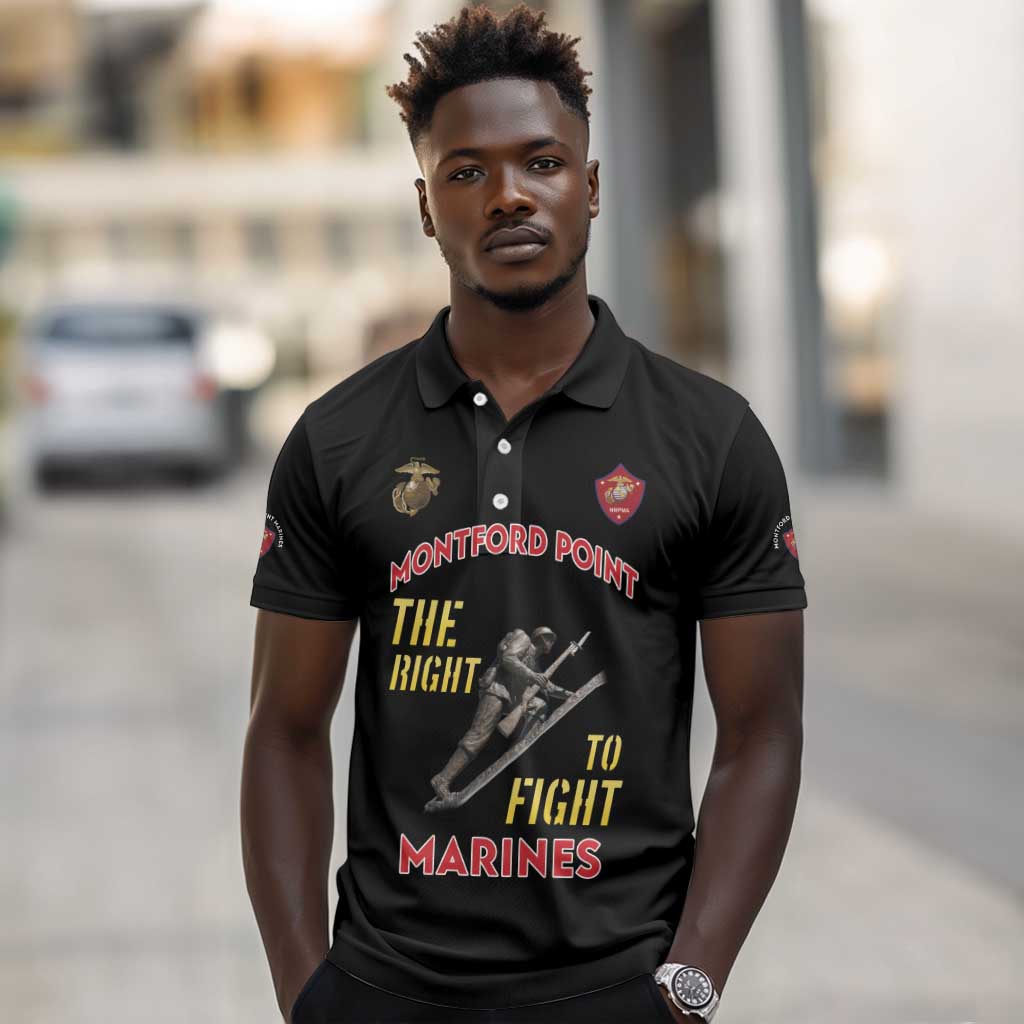 African American Heroes Polo Shirt Montford Point Marines - Black - African Pride