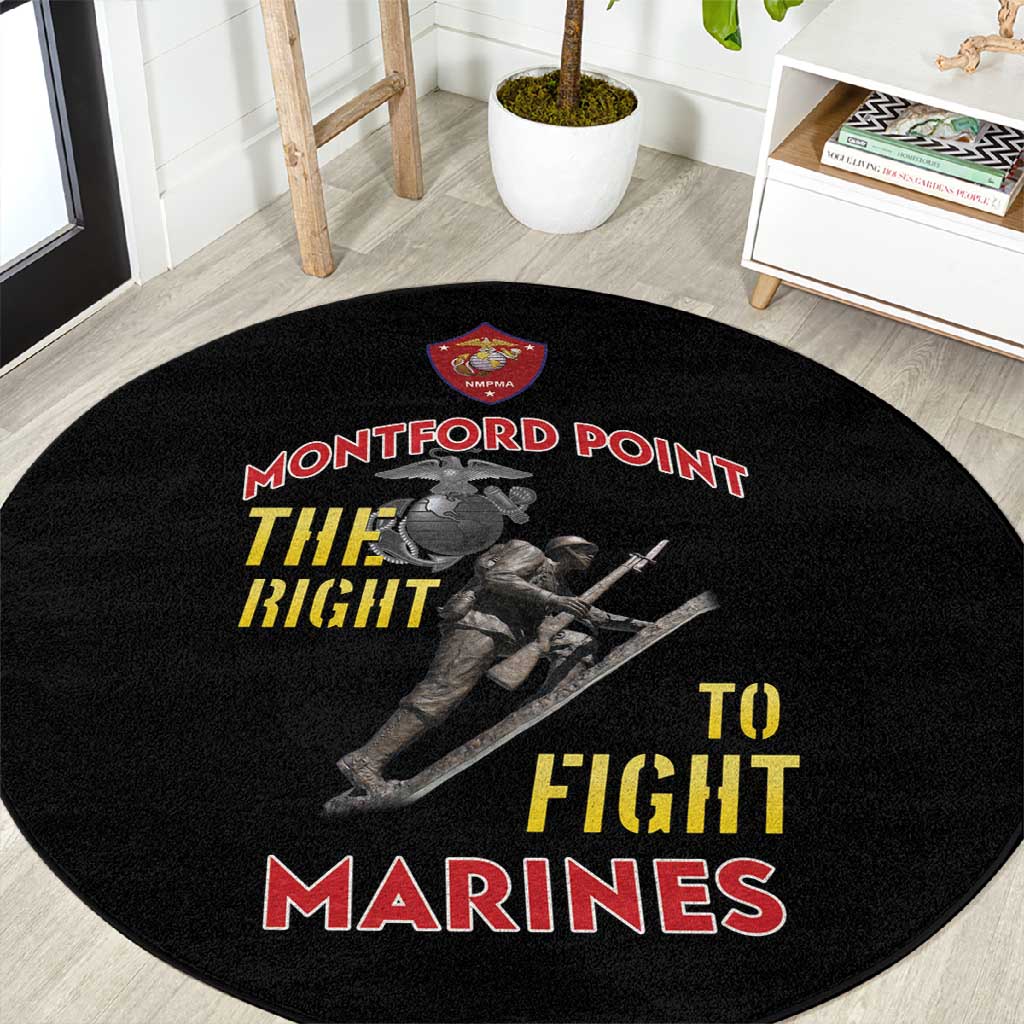African American Heroes Round Carpet Montford Point Marines - Black - African Pride