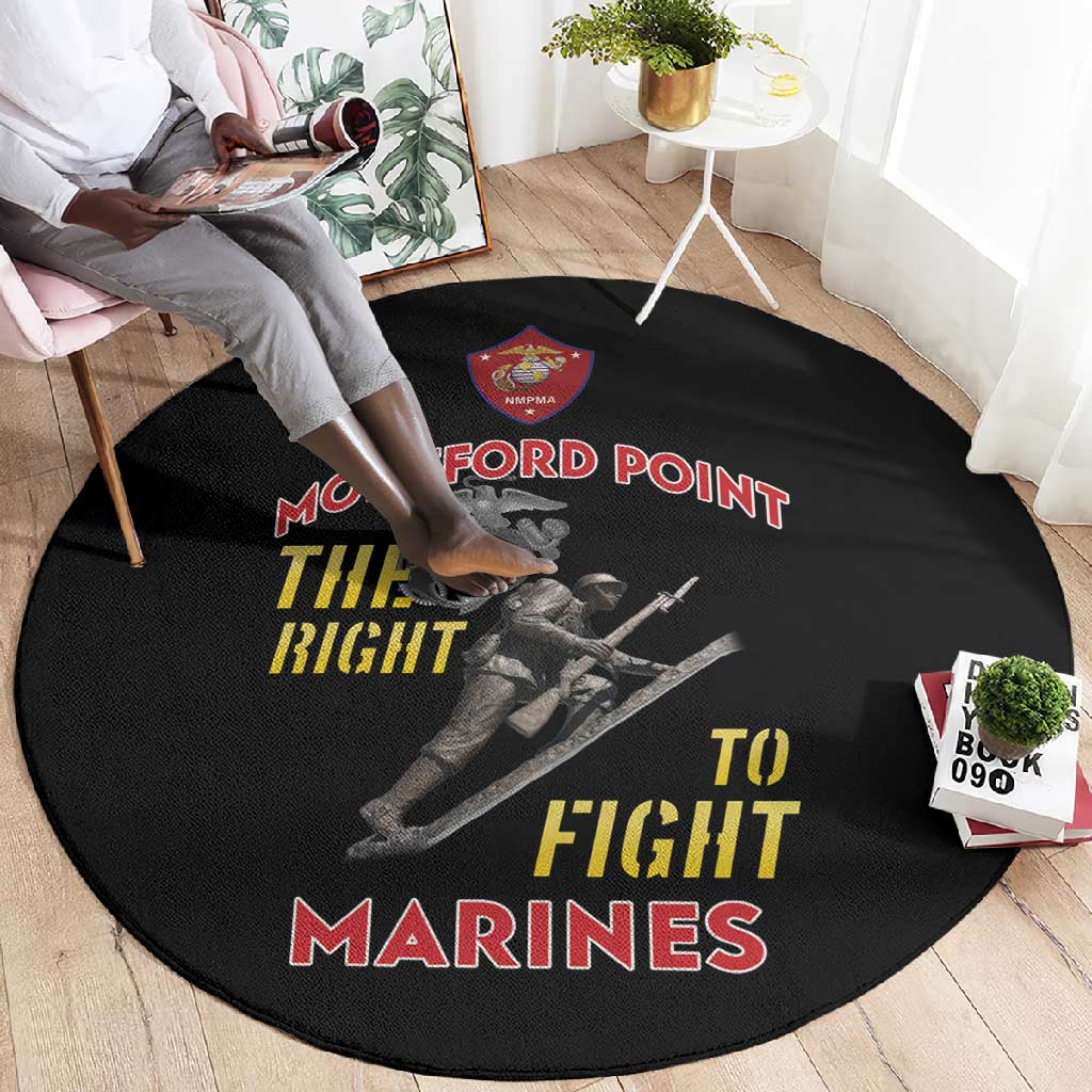 African American Heroes Round Carpet Montford Point Marines - Black - African Pride