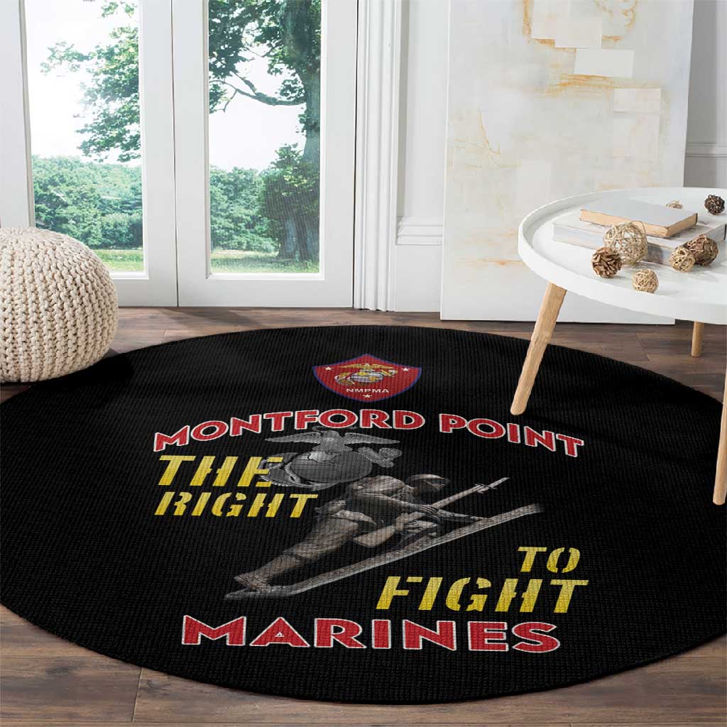 African American Heroes Round Carpet Montford Point Marines - Black - African Pride