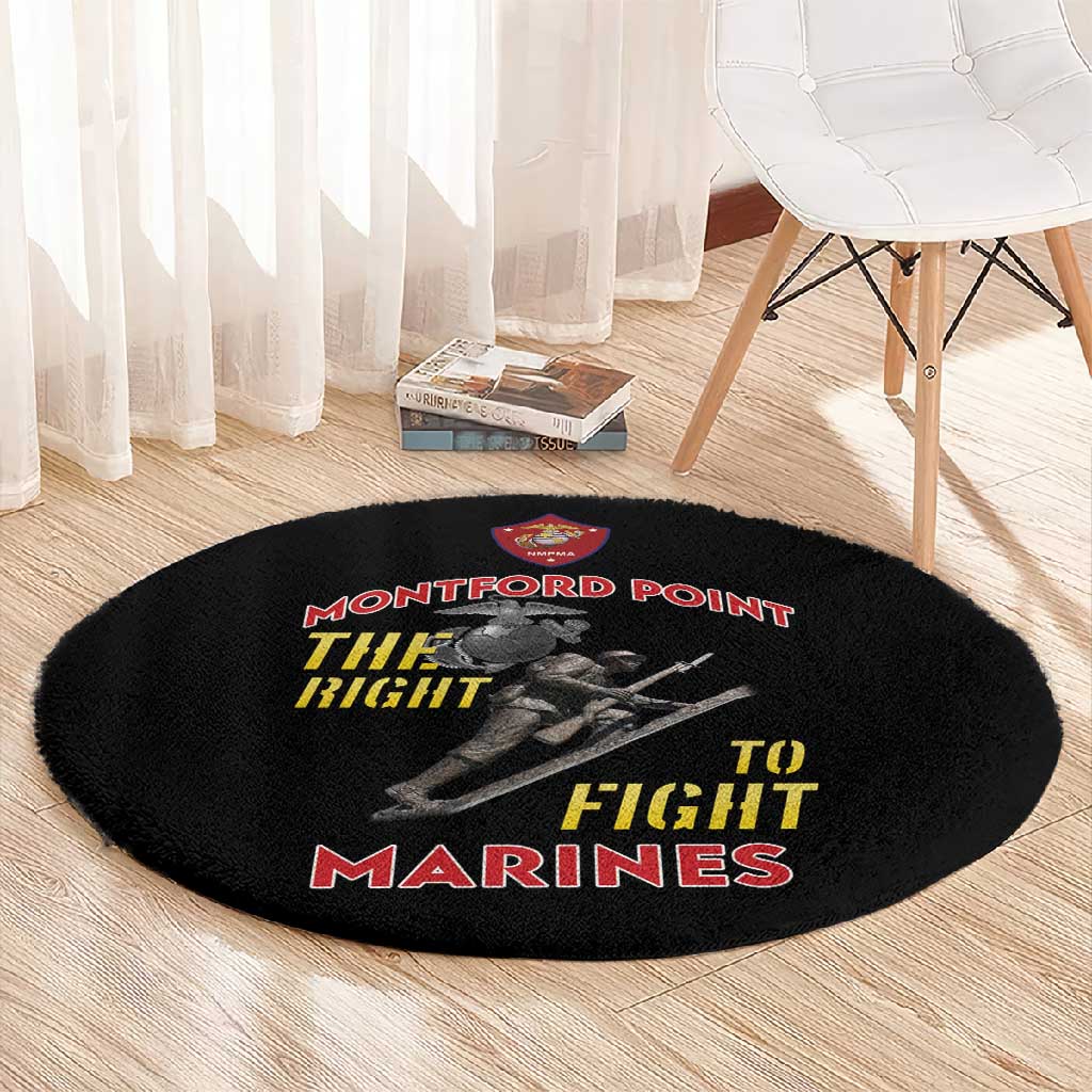 African American Heroes Round Carpet Montford Point Marines - Black - African Pride