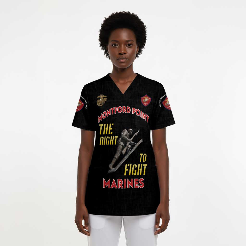 Montford Point Marines Scrub Top The Right To Fight - Black - African Pride