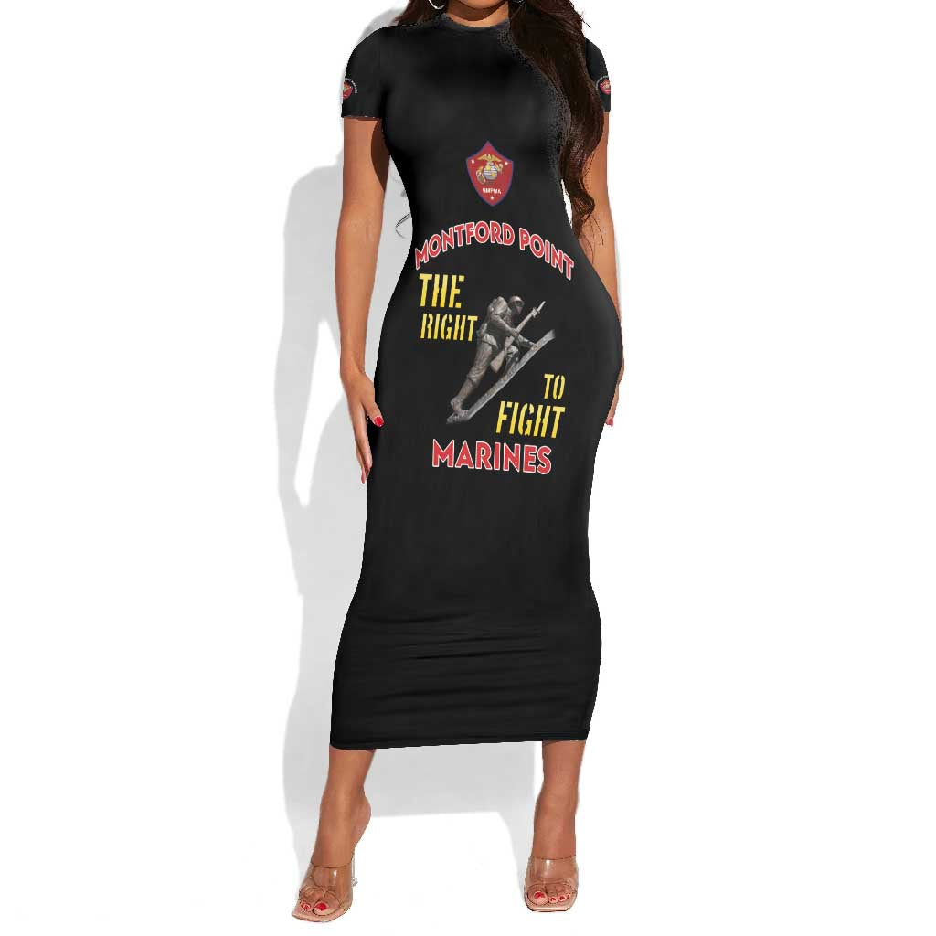 African American Heroes Short Sleeve Bodycon Dress Montford Point Marines - Black - African Pride