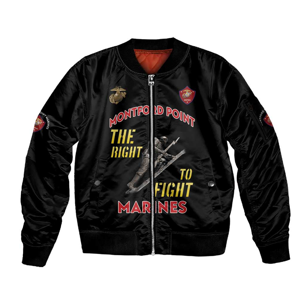 African American Heroes Sleeve Zip Bomber Jacket Montford Point Marines - Black - African Pride