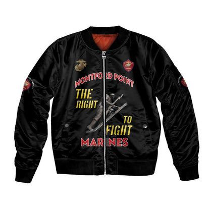 African American Heroes Sleeve Zip Bomber Jacket Montford Point Marines - Black - African Pride