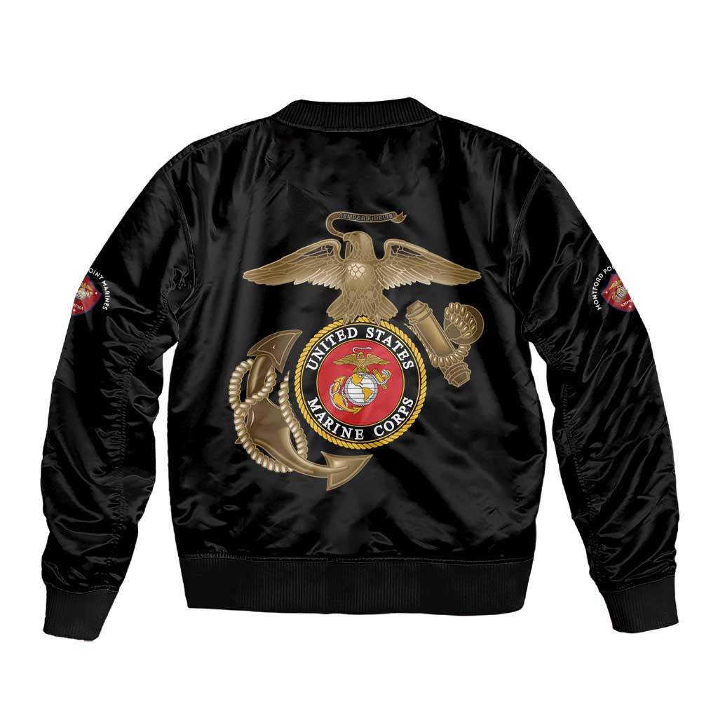 African American Heroes Sleeve Zip Bomber Jacket Montford Point Marines - Black - African Pride