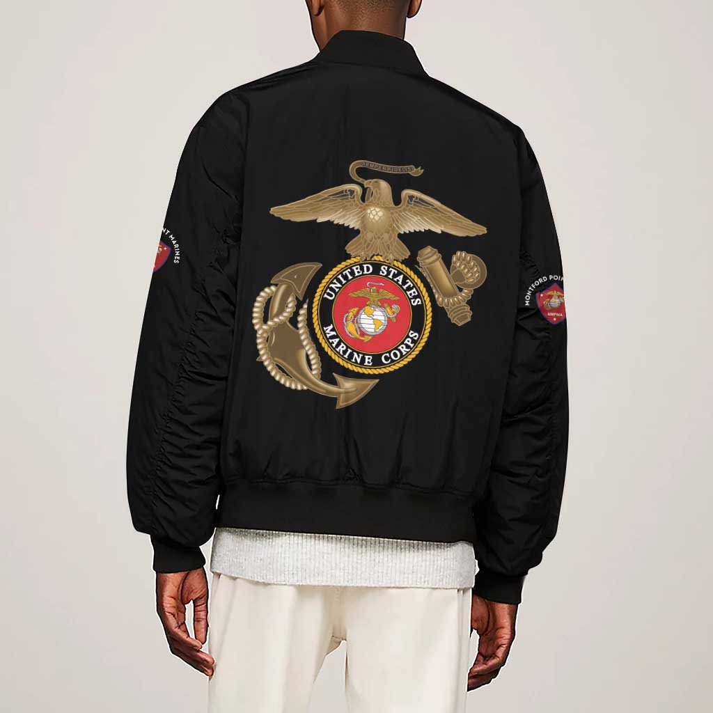 African American Heroes Sleeve Zip Bomber Jacket Montford Point Marines - Black - African Pride