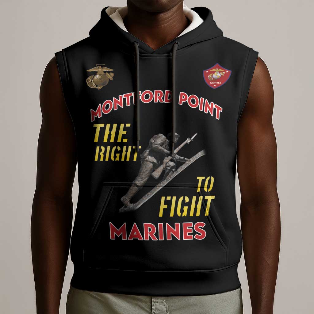 African American Heroes Sleeveless Hoodie Montford Point Marines - Black - African Pride