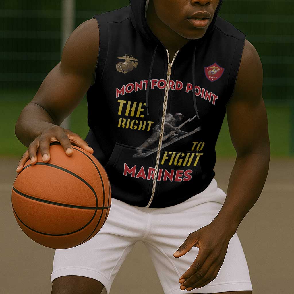 African American Heroes Sleeveless Zip Hoodie Montford Point Marines - Black - African Pride