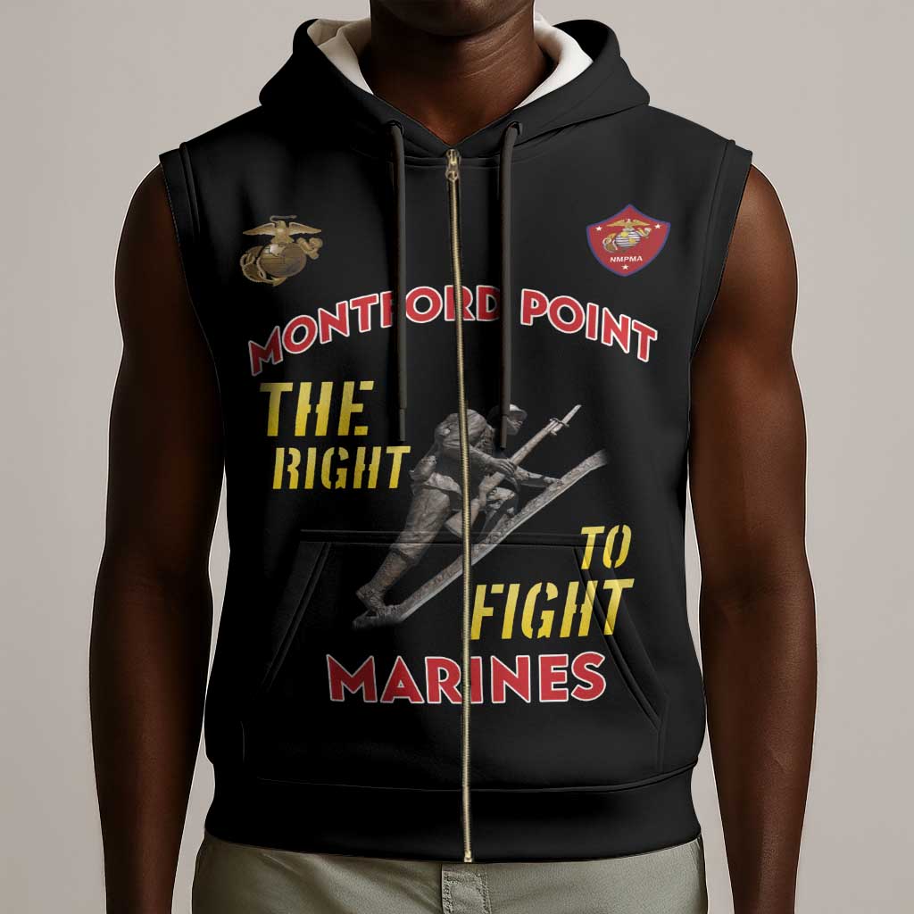 African American Heroes Sleeveless Zip Hoodie Montford Point Marines - Black - African Pride