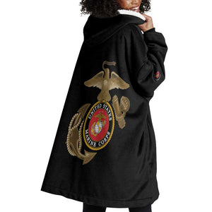 African American Heroes Wearable Blanket Hoodie Montford Point Marines - Black - African Pride