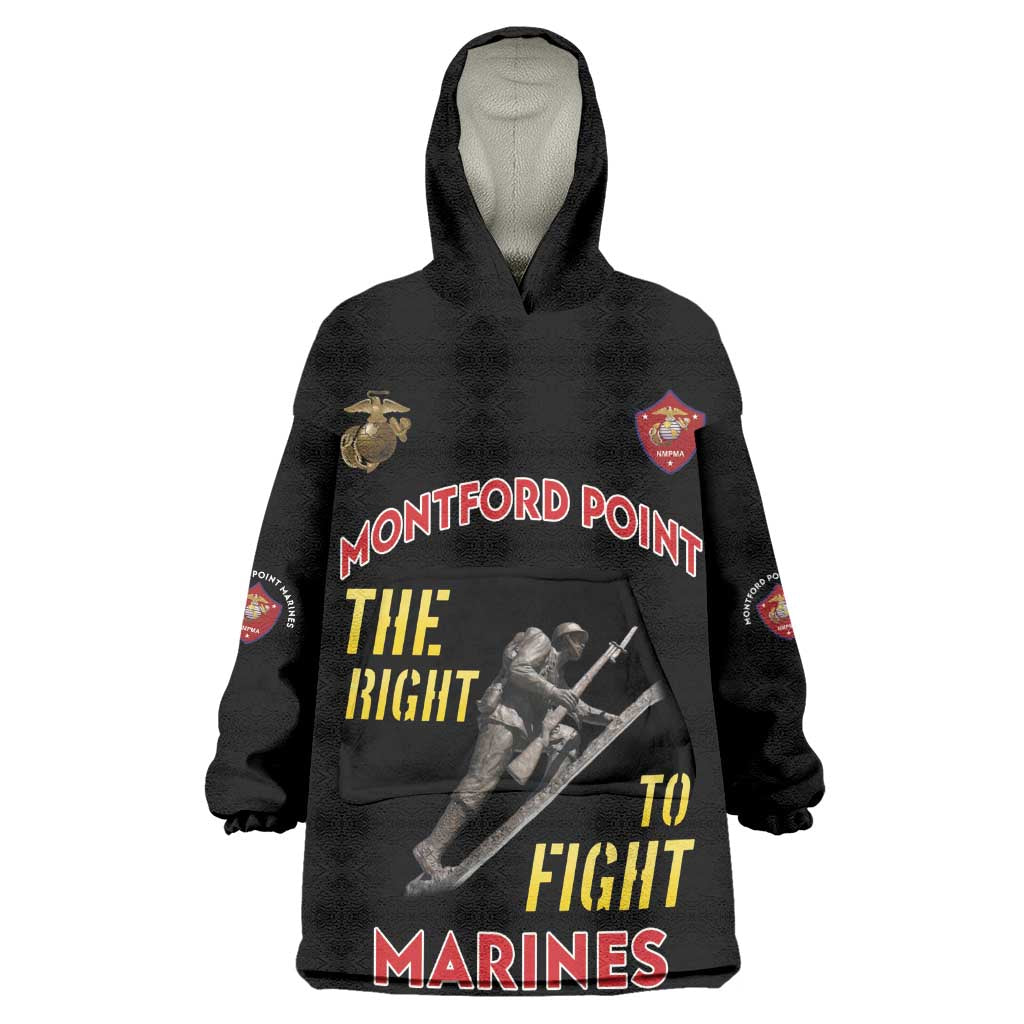 African American Heroes Wearable Blanket Hoodie Montford Point Marines - Black - African Pride