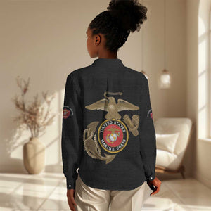 African American Heroes Women Casual Shirt Montford Point Marines - Black - African Pride