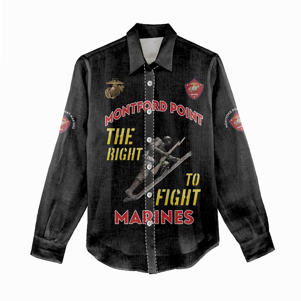 African American Heroes Women Casual Shirt Montford Point Marines - Black - African Pride
