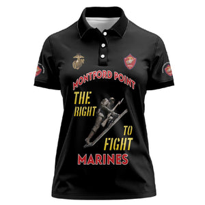 African American Heroes Women Polo Shirt Montford Point Marines - Black - African Pride