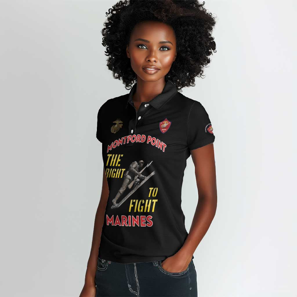 African American Heroes Women Polo Shirt Montford Point Marines - Black - African Pride