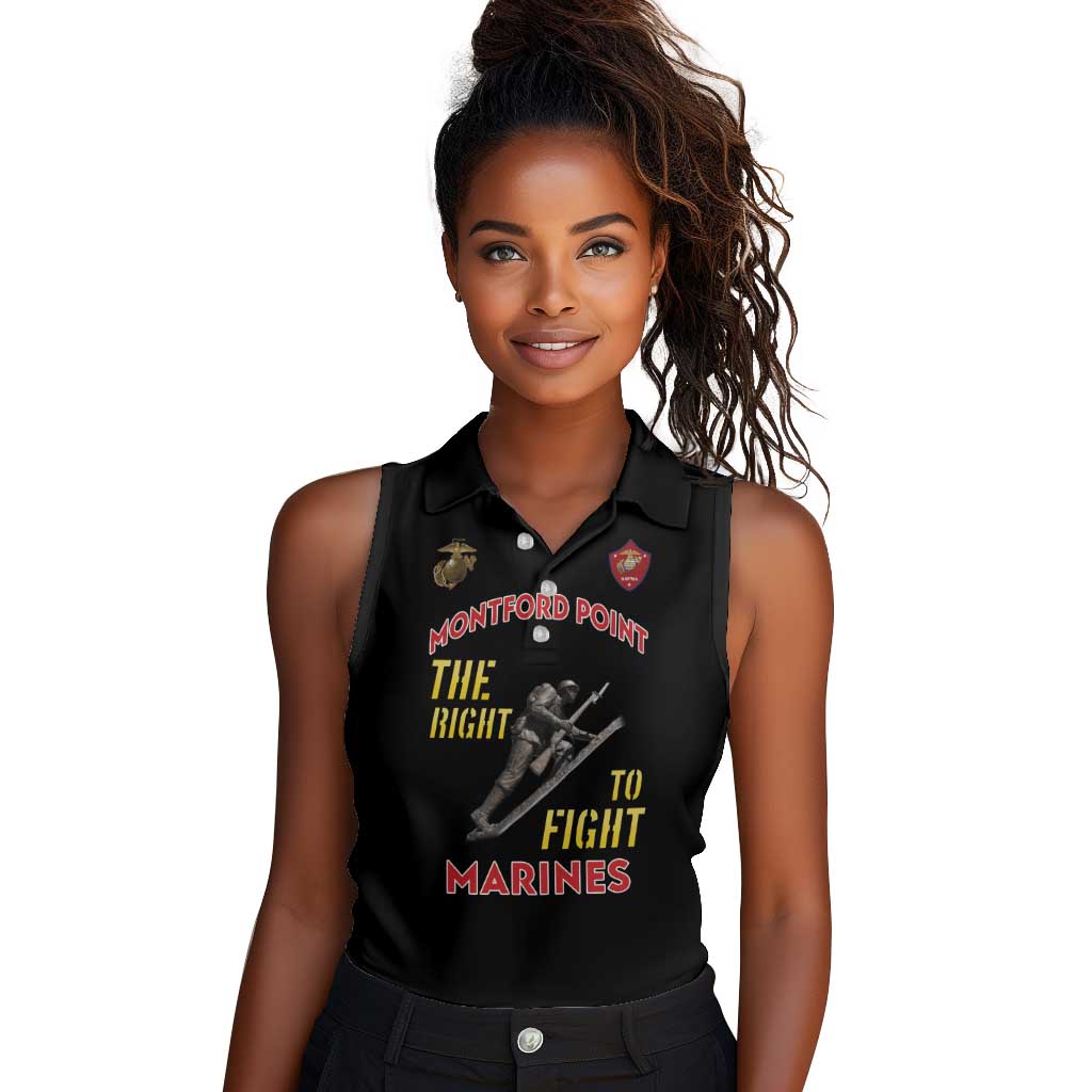 African American Heroes Women Sleeveless Polo Shirt Montford Point Marines - Black - African Pride