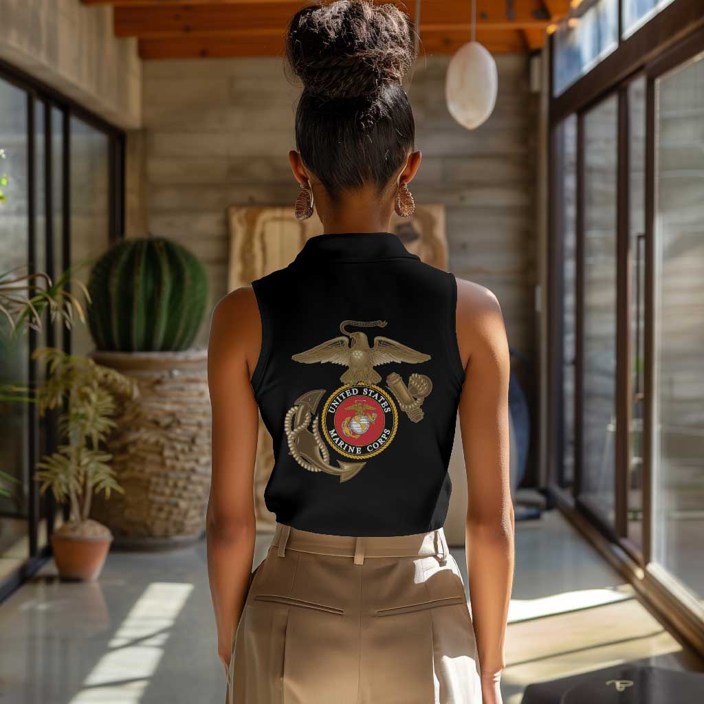 African American Heroes Women Sleeveless Polo Shirt Montford Point Marines - Black - African Pride