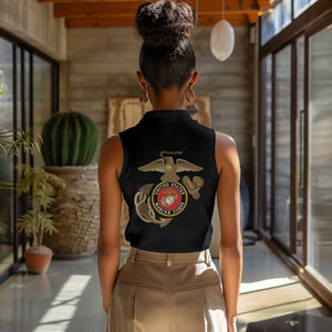 African American Heroes Women Sleeveless Polo Shirt Montford Point Marines - Black - African Pride