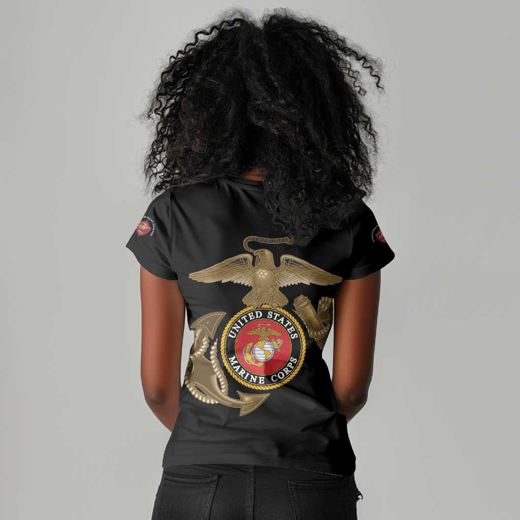 African American Heroes Women V-Neck T-Shirt Montford Point Marines - Black - African Pride