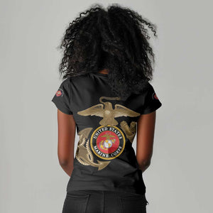 African American Heroes Women V-Neck T-Shirt Montford Point Marines - Black - African Pride