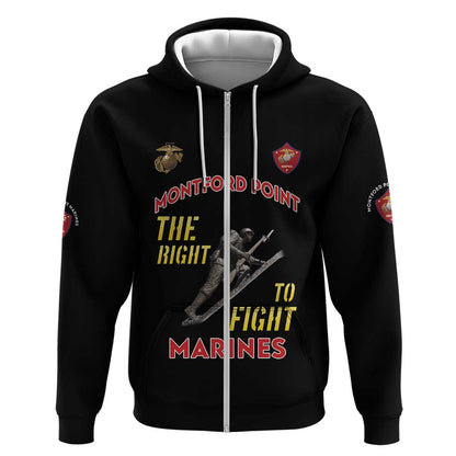 African American Heroes Zip Hoodie Montford Point Marines - Black - African Pride