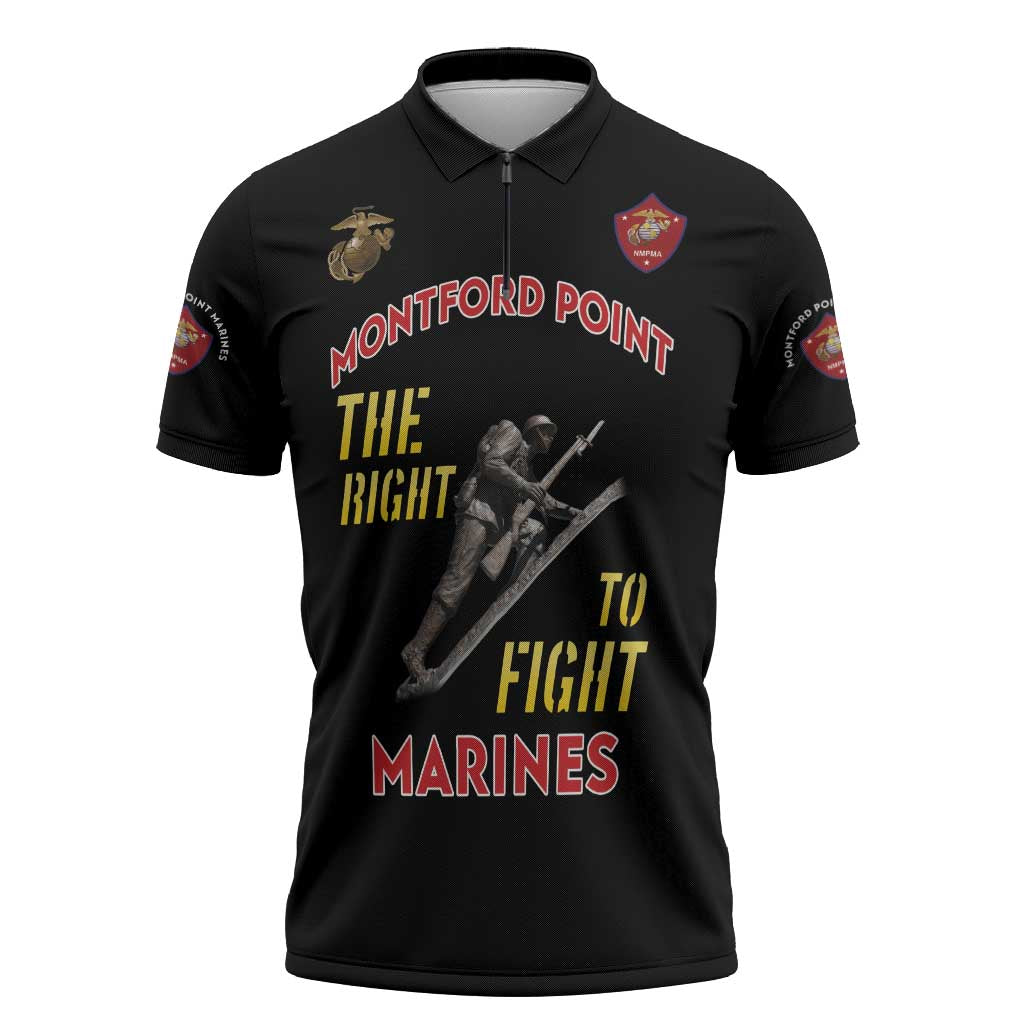 Montford Point Marines Zipper Polo Shirt The Right To Fight - Black