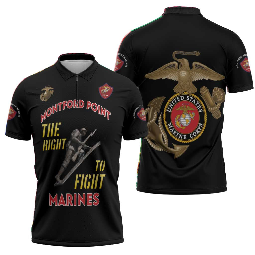 Montford Point Marines Zipper Polo Shirt The Right To Fight - Black