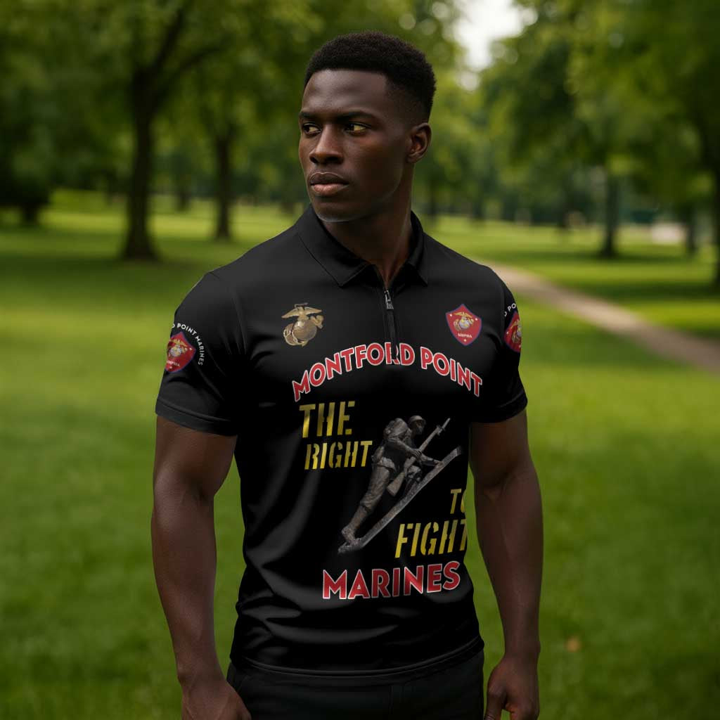 Montford Point Marines Zipper Polo Shirt The Right To Fight - Black