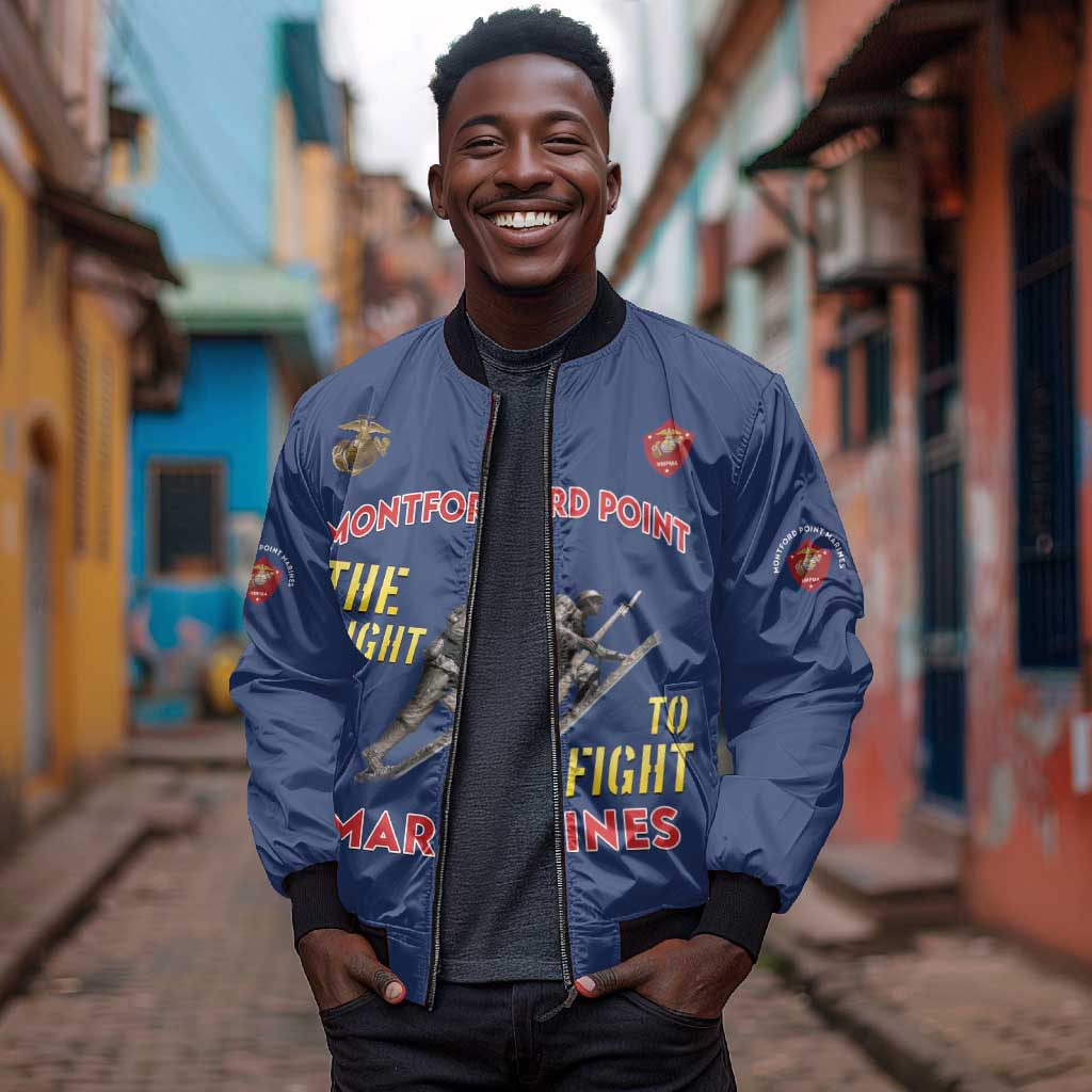 African American Heroes Bomber Jacket Montford Point Marines - Blue - African Pride