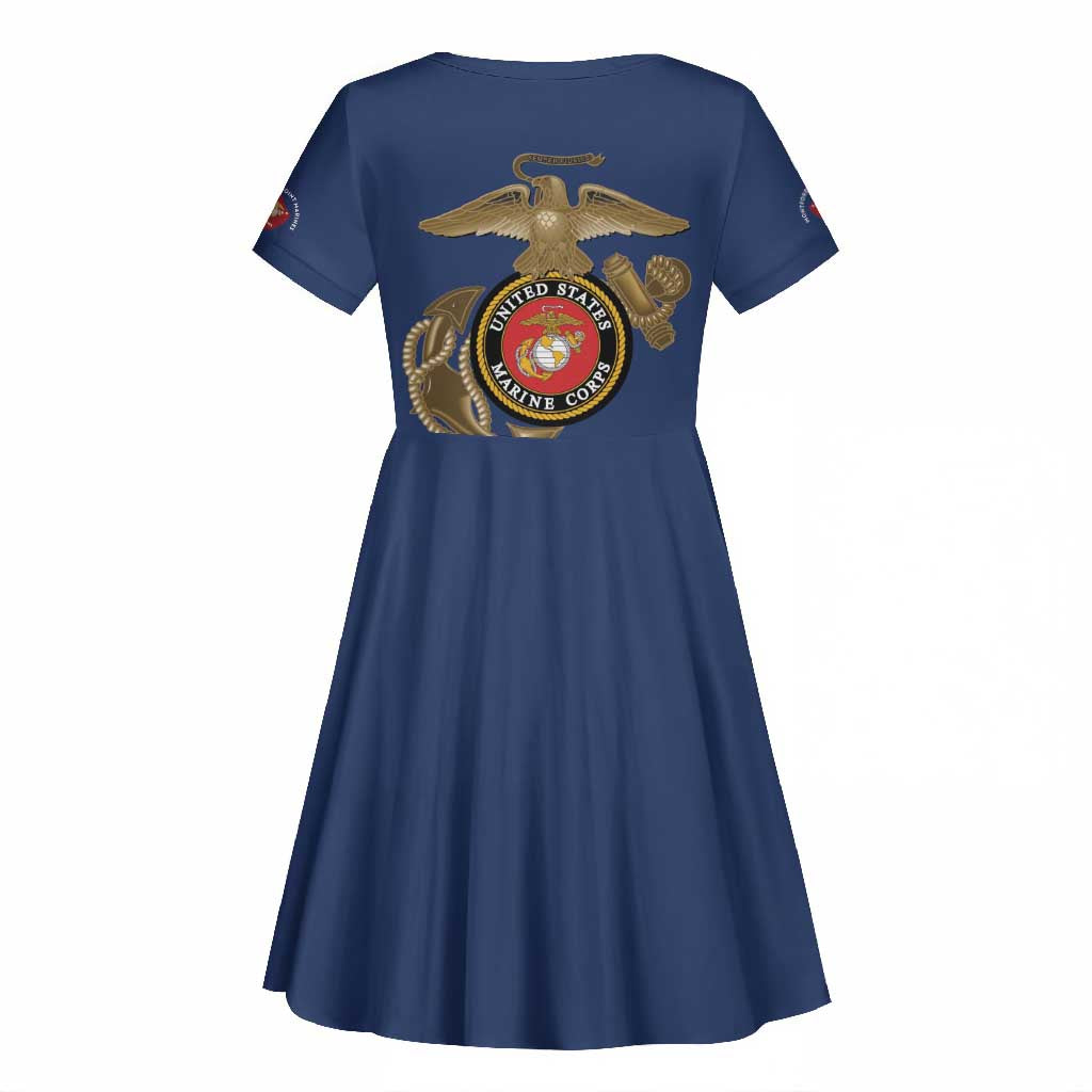 African American Heroes Kid Short Sleeve Dress Montford Point Marines - Blue - African Pride