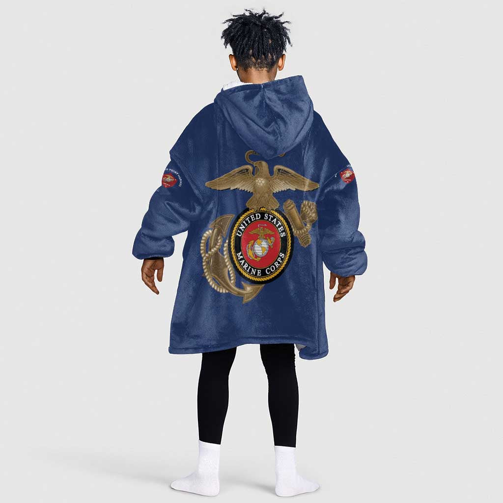 African American Heroes Kid Wearable Blanket Hoodie Montford Point Marines - Blue - African Pride