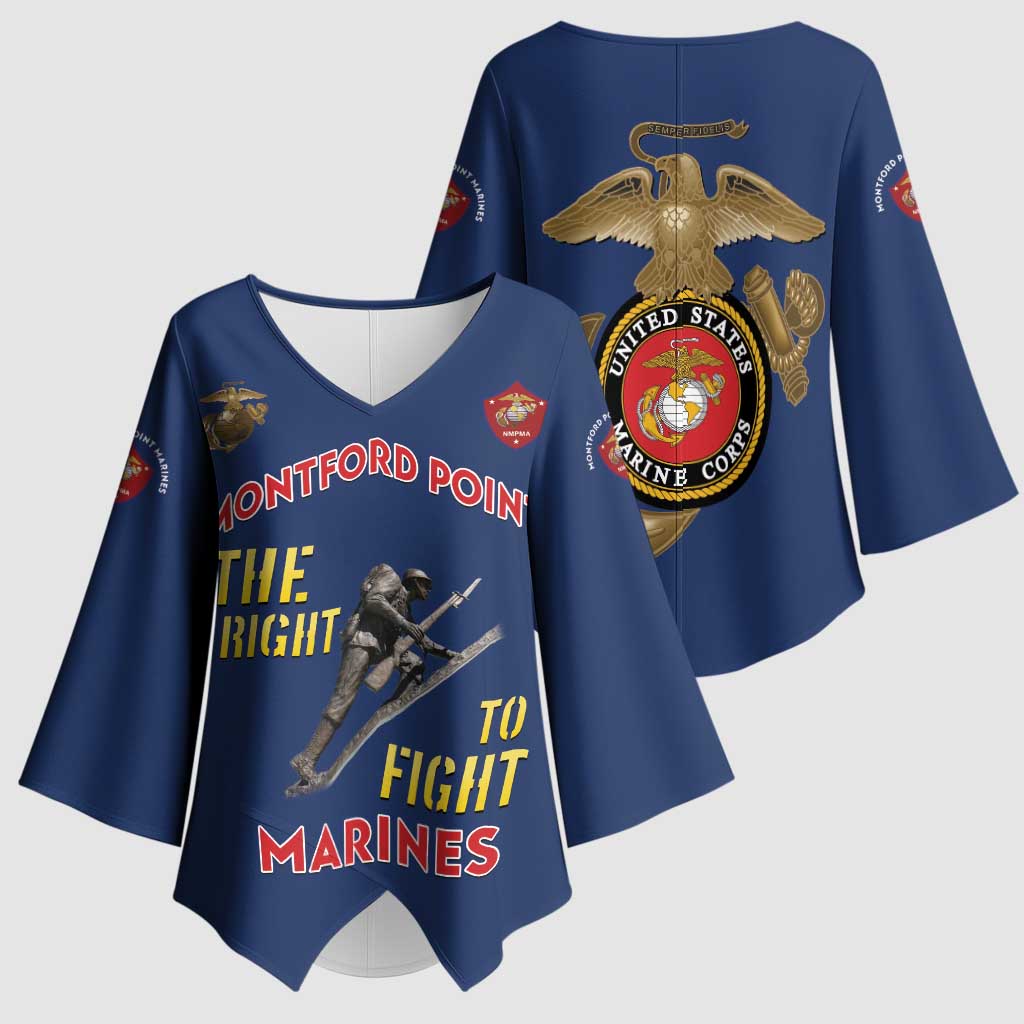 Montford Point Marines Kimono Sleeve Blouse The Right To Fight - Blue