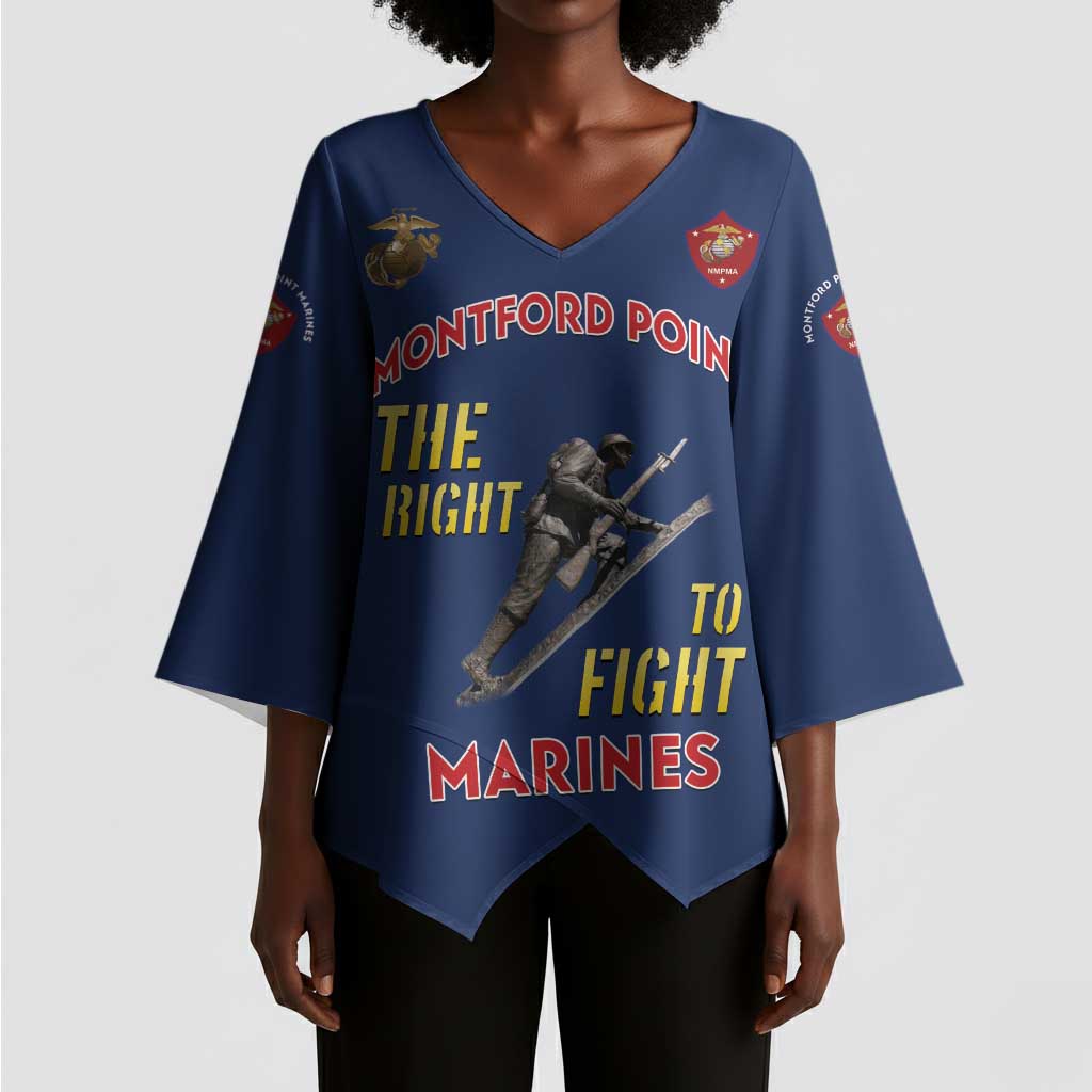 Montford Point Marines Kimono Sleeve Blouse The Right To Fight - Blue