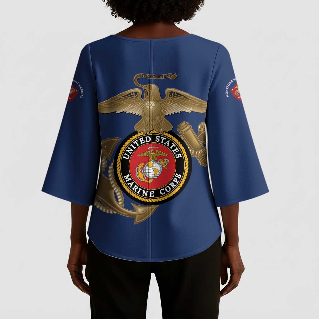 Montford Point Marines Kimono Sleeve Blouse The Right To Fight - Blue