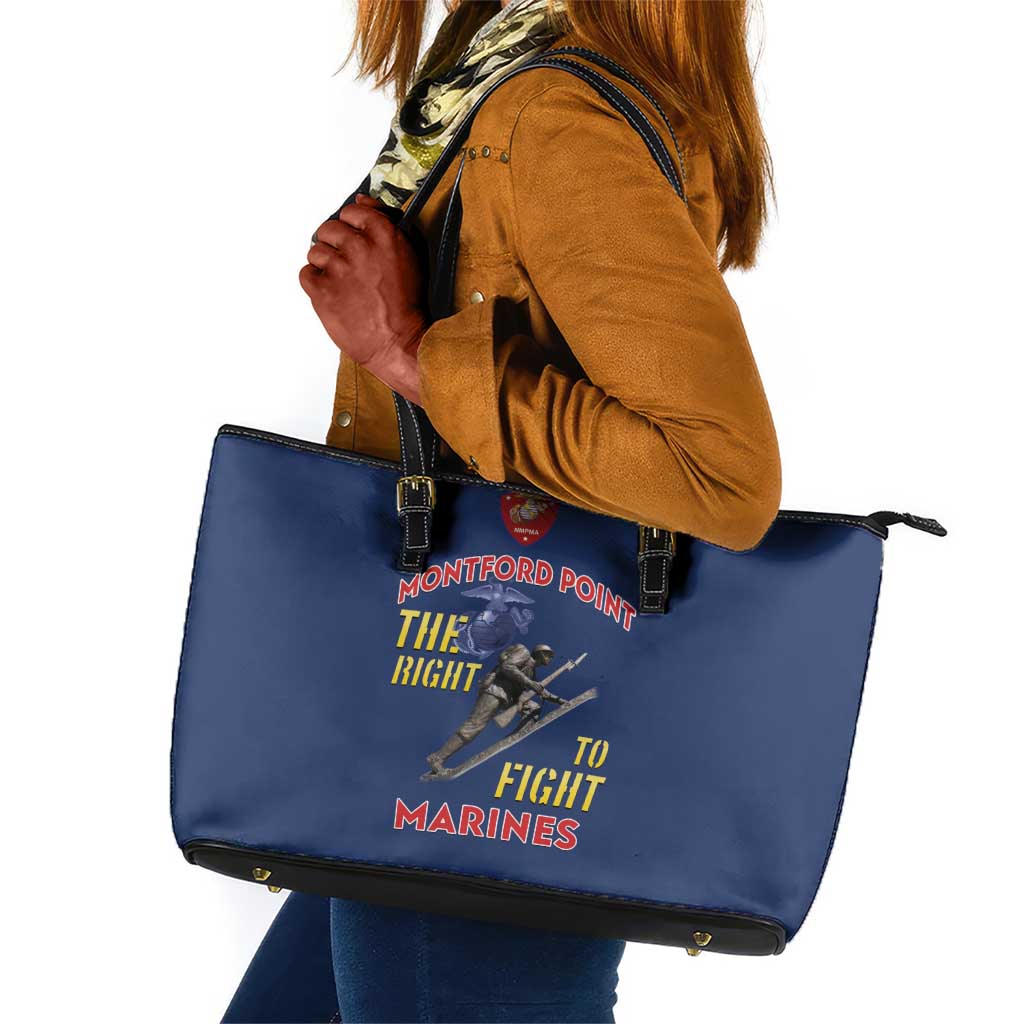 African American Heroes Leather Tote Bag Montford Point Marines - Blue - African Pride
