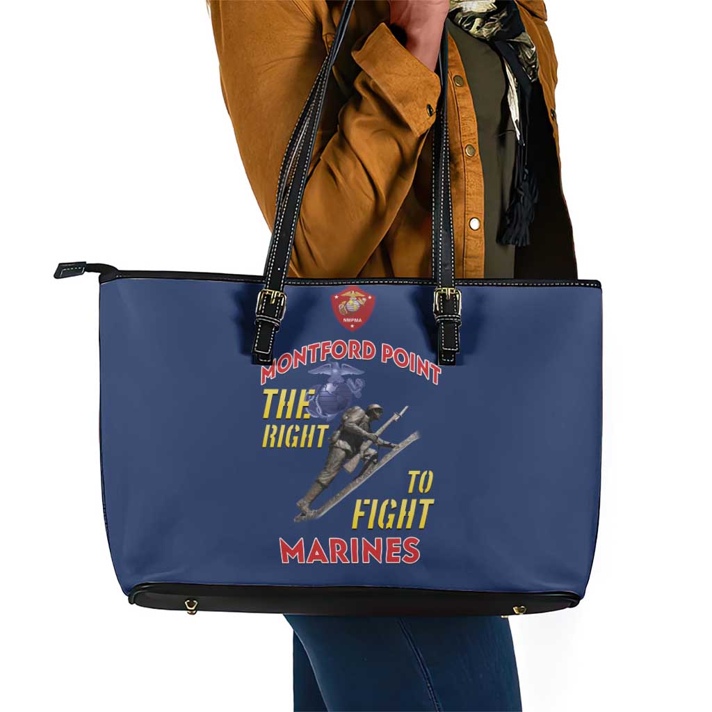 African American Heroes Leather Tote Bag Montford Point Marines - Blue - African Pride
