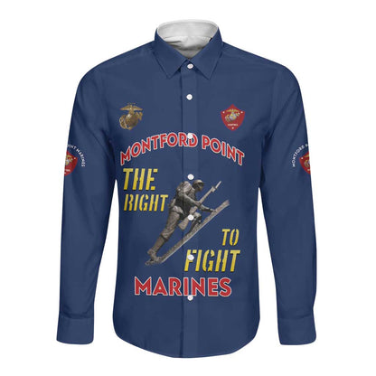 African American Heroes Long Sleeve Button Shirt Montford Point Marines - Blue - African Pride