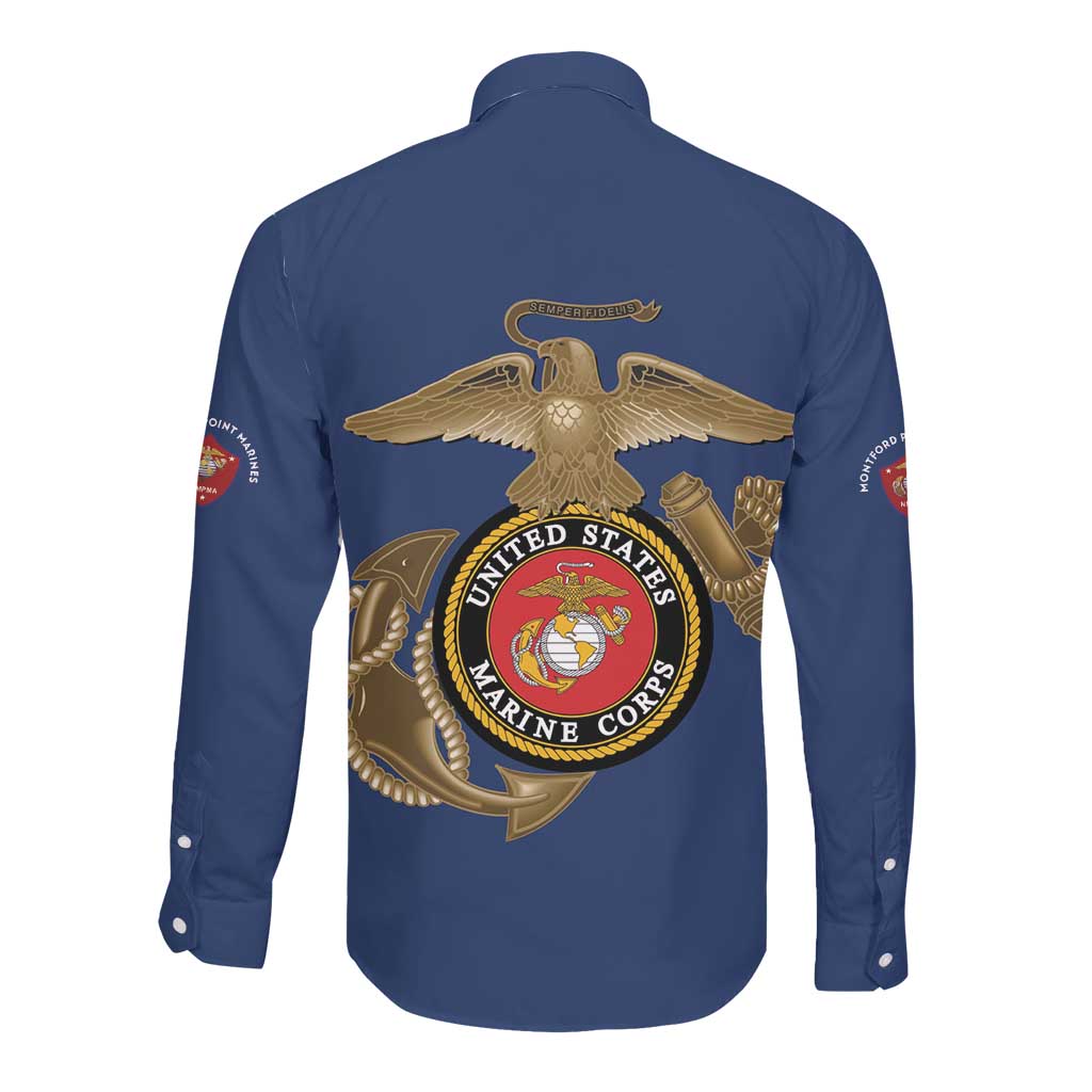 African American Heroes Long Sleeve Button Shirt Montford Point Marines - Blue - African Pride