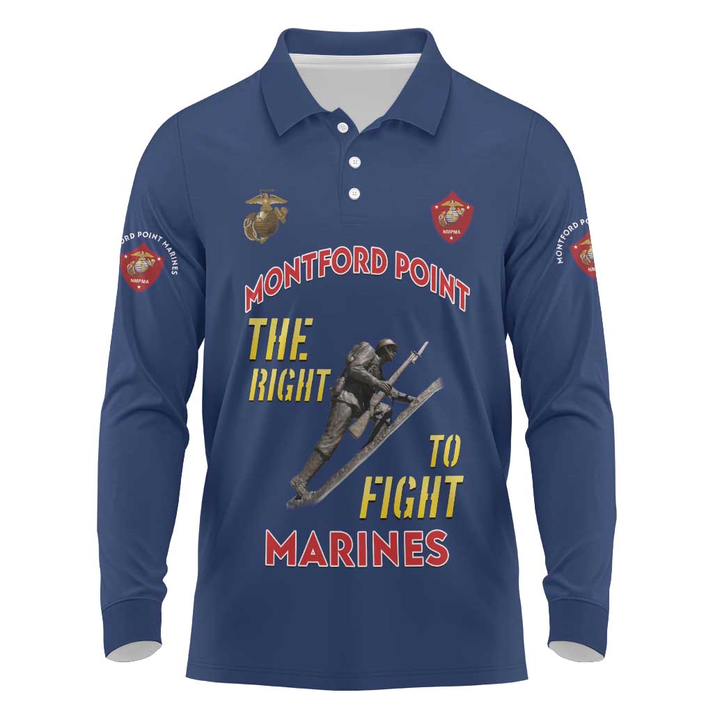 African American Heroes Long Sleeve Polo Shirt Montford Point Marines - Blue - African Pride