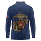 African American Heroes Long Sleeve Polo Shirt Montford Point Marines - Blue - African Pride
