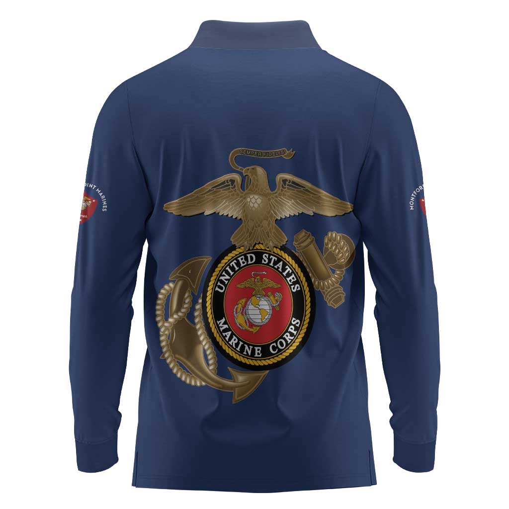 African American Heroes Long Sleeve Polo Shirt Montford Point Marines - Blue - African Pride