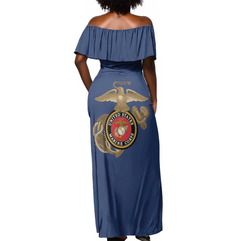 African American Heroes Off Shoulder Maxi Dress Montford Point Marines - Blue - African Pride