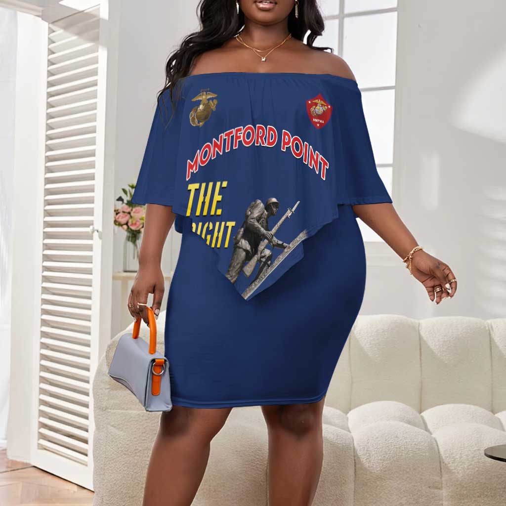 African American Heroes Off Shoulder Short Dress Montford Point Marines - Blue - African Pride