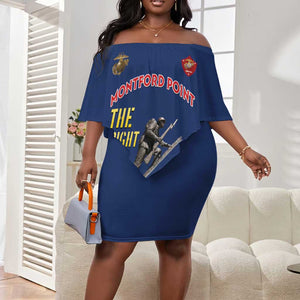 African American Heroes Off Shoulder Short Dress Montford Point Marines - Blue - African Pride