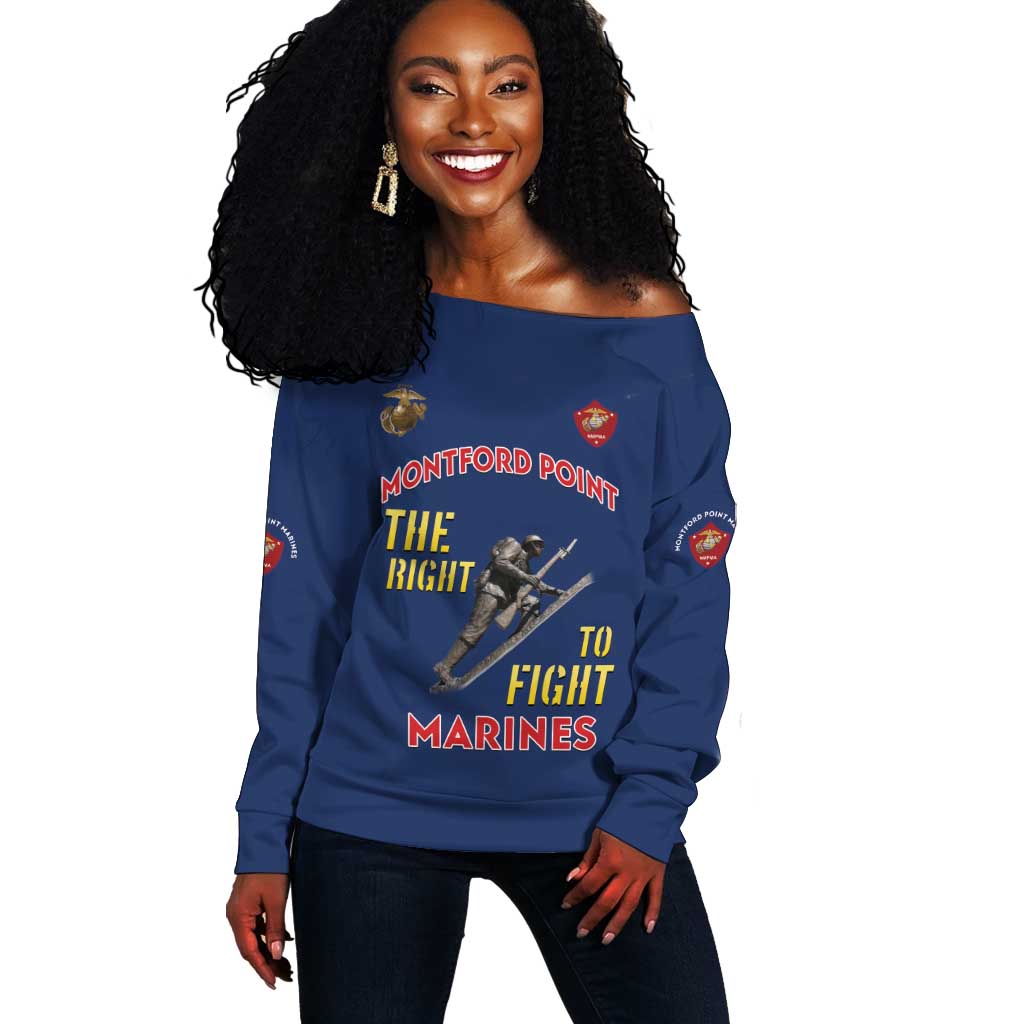 African American Heroes Off Shoulder Sweater Montford Point Marines - Blue - African Pride